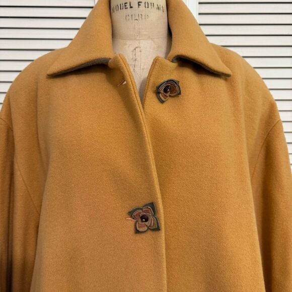 Michelle Bordeau Vintage Mustard/Olive Green Swing Coat Made in Italy - Picture 2 of 10